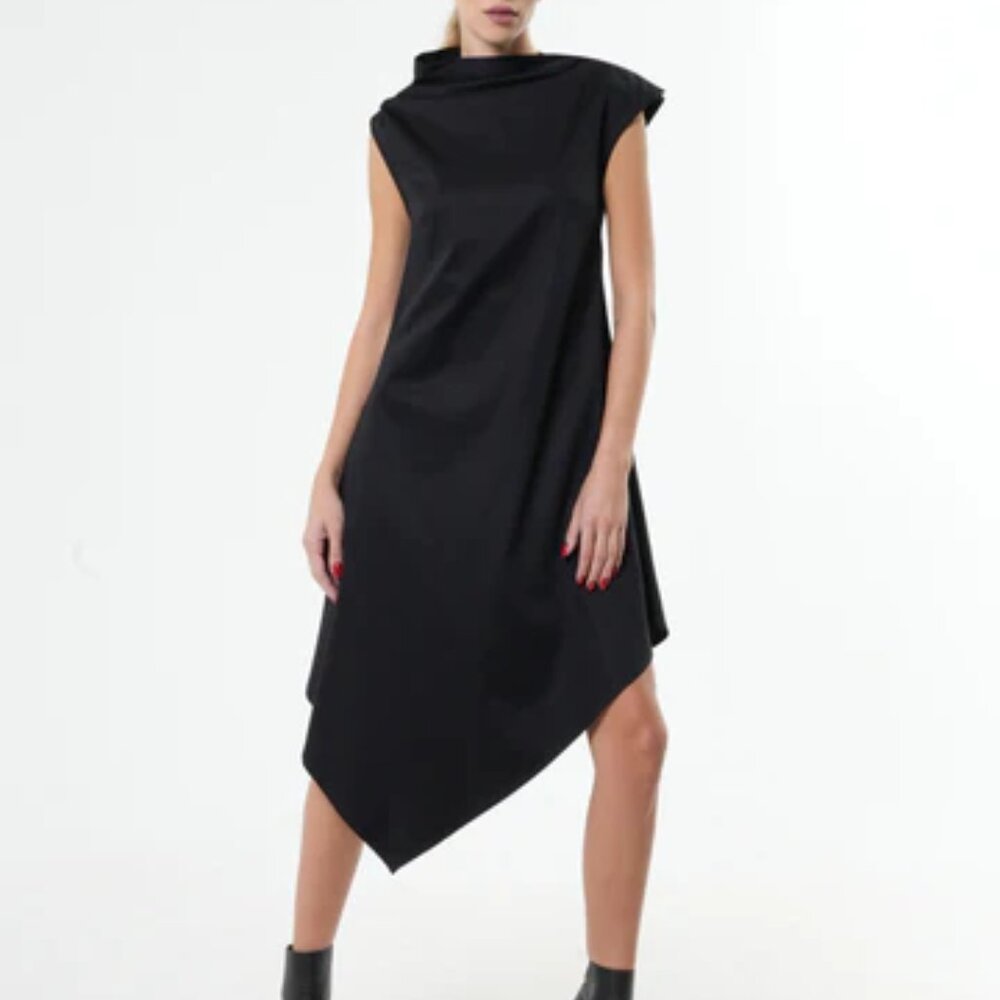 Asymmetrical Black Sleeveless Dress